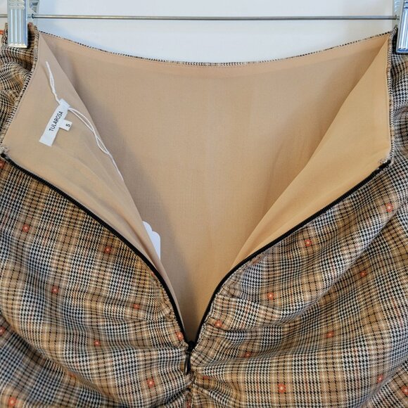 Tularosa Skirt Women Mini Stretch Ruched Plaid Brown Size Small - Picture 5 of 16